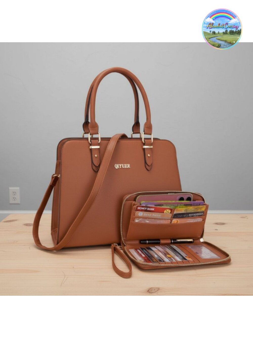 Women 2pc Satchel Shoulder Bag Wallet Set Synthetic Leather Handbag